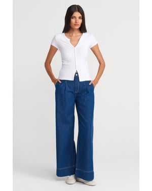 Hoog-Waisted Wijde Jeans van Katoen