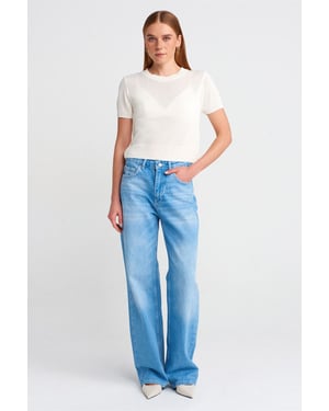 Hoge taille wijde pijpen katoen denim jeans