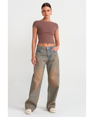 Dames Mid-Waist Wijde Pijpen Katoenen Jeans