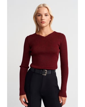 Dames Slim Fit V-hals Ribbeltrui