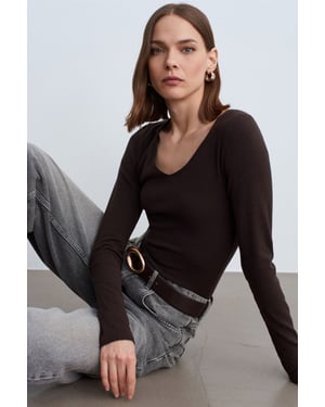 Slim Fit V-hals Ribbels Brei Trui