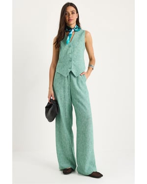 V-hals Vest en Wijde Pantalon Twee-delige Coord Set