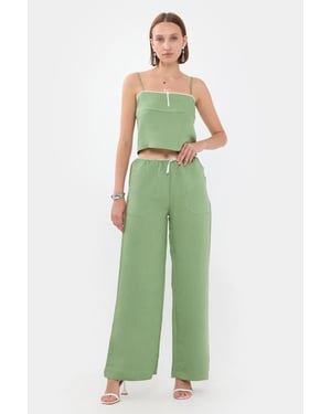 Gestreepte Hoge Taille Rechte Pijpen Pyjama Onderdeel met Een Ceintuurdetail