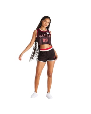 SikSilk Dames/Dames Pinstripe Athletic Basketbal Shorts (Zwart, Rood)