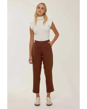 Hoge taille geplooide pijpbroek