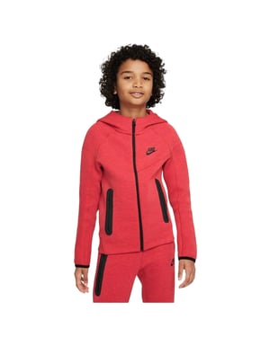 Nike Technische fleece-hoodie met doorlopende rits voor kinderen (Rood/zwart)
