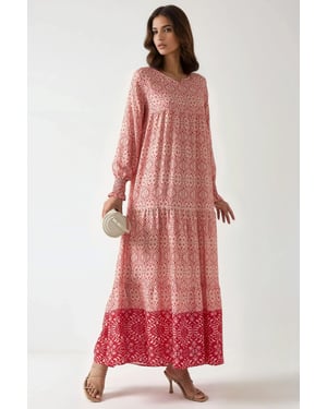 Geprinte Viscose Maxi Jurk met Ronde Hals