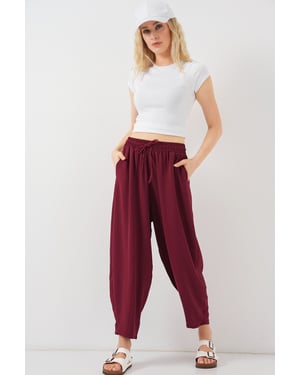 Gestructureerde Salwar Broek met Touwtjes Taille