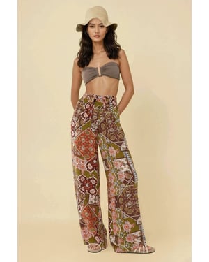 Geprinte Wijde Pantalon met Touwtjes
