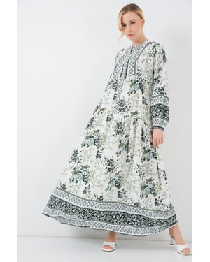 Geprinte V-hals Maxi-jurk