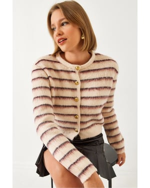 Gestreepte Knopen Cropped Cardigan