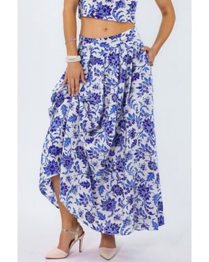 Floral Hoge Taille Midi A-Lijn Plissé Rok