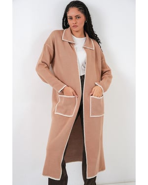Lange Brei Cardigan met Steekdetails