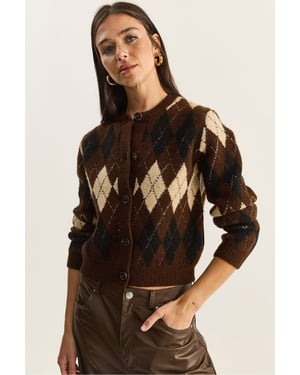 Dikke Jacquard Gebreide Vest met Knopen Sluiting