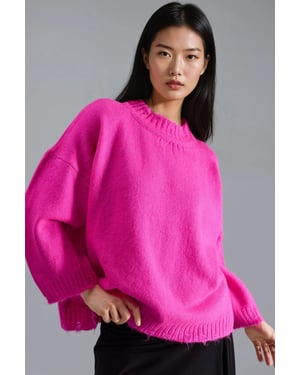 Oversized Textuurgebreide Trui met Ronde Hals