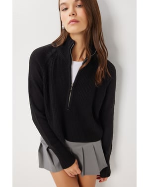 Geribbelde Ritskraag Brei Sweater