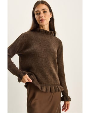 Gekruiste Halve Turtleneck Gebuttonde Gebreide Trui