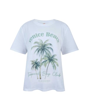 SoulCal Dames Oversized T-Shirt met Palmboom (Wit/Groen)