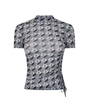 Hugo Dames-T-shirt met opdruk en hoge kraag (Grijs)