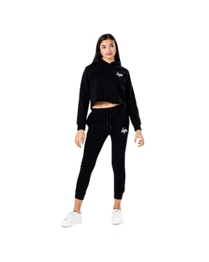 Hype Dames/Dames Script Cropped Hoodie en Joggers Set (Zwart)