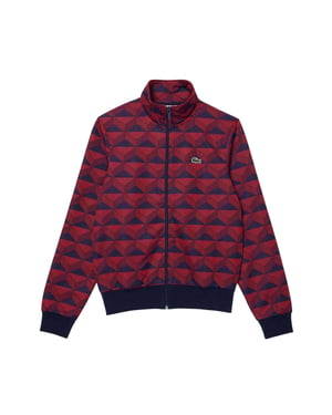 Lacoste Heren Robert George Sweatshirt met Motief Jacquard en volledige rits (Rood/Zwarte opdruk)