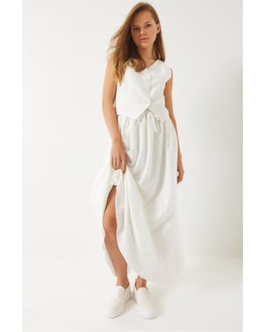 V-hals Vest en Maxi Rok Twee-Delige Set