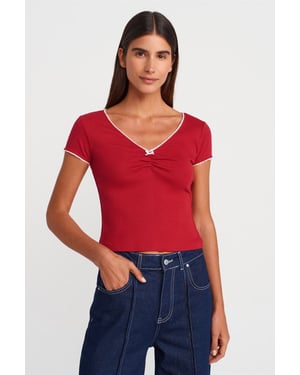 Dames Katoenen Crop Blouse met Volants