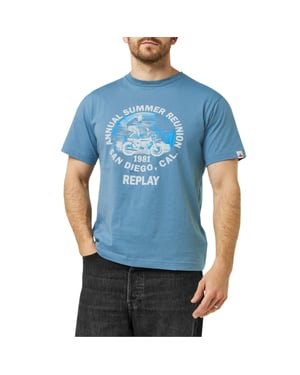 Replay Heren Motorfiets Katoen Normaal T-Shirt (Blauw)