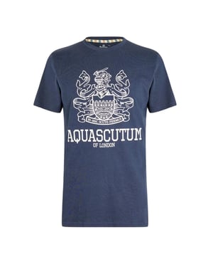 Aquascutum Heren Schild Logo Crew Neck T-shirt (Marineblauw/Wit)