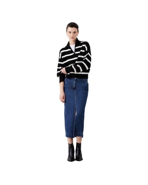French Connection Unisex Vhari Horizontale Streep Ritssluiting Relaxed Fit Sweater Top voor Volwassenen (Zwart)