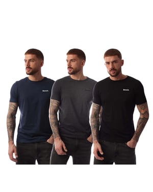 Bench Heren Logo Katoenen T-Shirt (Pak van 3) (Marine/Grijs/Zwart)