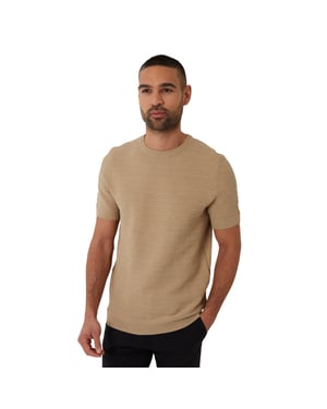 Threadbare Heren Textured Rib Knit Regular T-shirt (Beige)