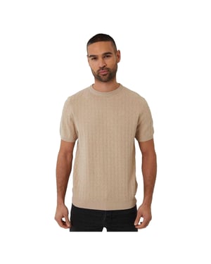 Threadbare Heren Kabelgebreid T-shirt met ronde hals (Beige)