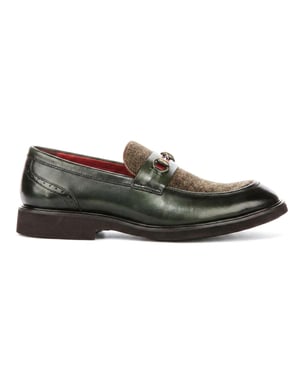 Justin Reess herenschoenen groene leren visgraat-tweed loafer schoenen - Tristian