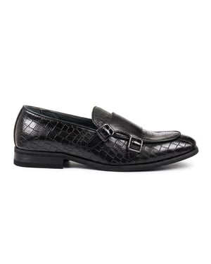 Zwarte veganistische leren loafer schoenen met dubbele monk strap voor heren