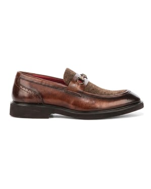 Justin Reess herenbeige leren visgraat-tweed loaferschoenen - Tristian