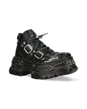Nieuwe Rock Black Leather Gothic Biker Platform Enkellaarzen - NEWWALL020-C4