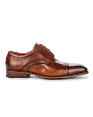 Justin Reess heren gepolijste bruine leren cap teen derby schoenen - Everett