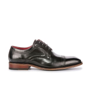 Justin Reess herenschoenen gepolijst zwart leren cap toe derby schoenen - Everett