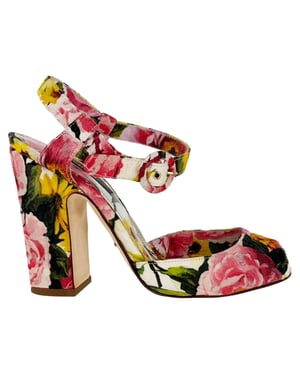 Dolce & Gabbana Bloemenprint Peep-Toe Sandalen Hakken in Multicolor Canvas