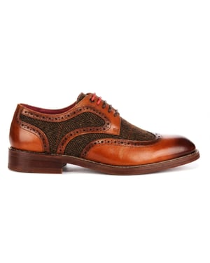 Justin Reess herenbeige leren tweed brogue schoenen - Arlo
