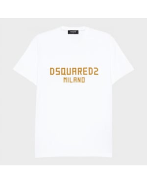 Dsquared2 Milano Logo T-Shirt Print Wit Oker