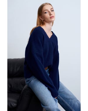 Vrouwen V-hals Geribbelde Breisweater