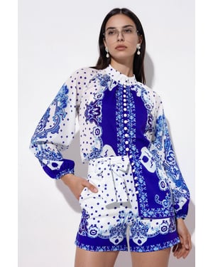 Paisley Geweven Playsuit Met Strikdetail