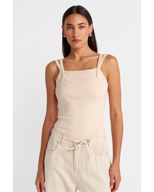Geribbelde Mouwloze Blouse met Vierkante Halslijn