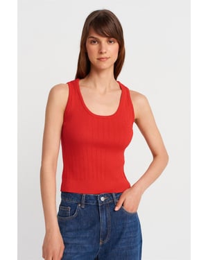 Geribbelde Mouwloze Slim-fit Blouse