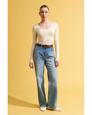 Slim Fit V-hals Geribbeld Brei Sweater