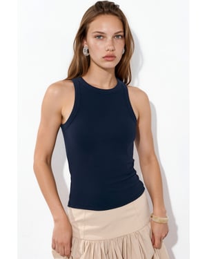 Geribbelde Katoenmix Tanktop