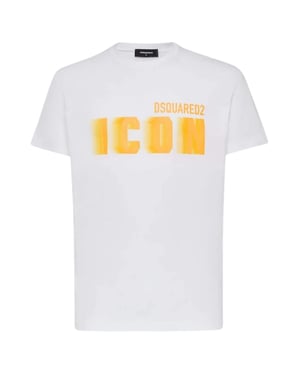 Dsquared2 Icon Geel Vervaging Print Wit Loose Fit T-shirt