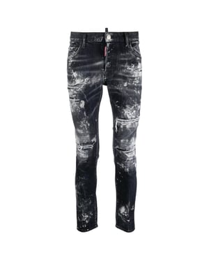 Dsquared2 Skater Jeans Met Destroyed Paint Effect, Zwarte Jeans